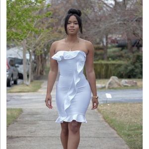 Crystal white ruffle dress sizes S-L